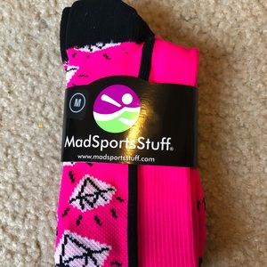 Pink and black socks with diamond print